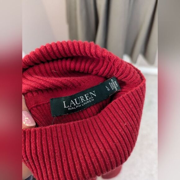 90s Ralph Lauren Ribbed turtleneck Red with logo size L - Picture 8 of 9